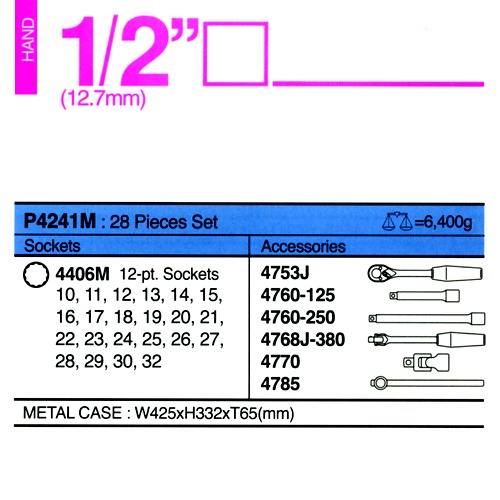 KOKEN(코켄) 1/2인치 mm타입 복스세트(고급형) P4241M-6각